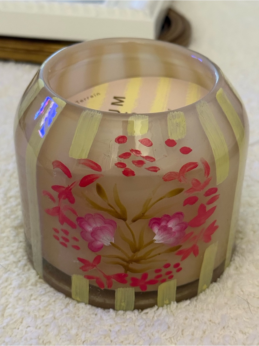 Anthropologie for Terrain Geranium Citrus Hand-Painted Floral Glass Candle